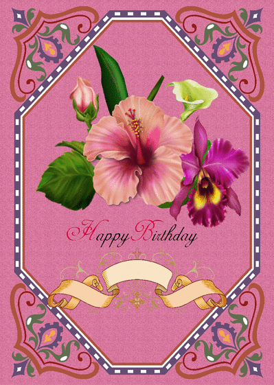 Carte Happy Birthday Rose Et Fleuri : Envoyer une Carte 